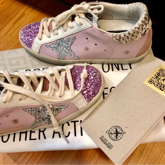 Súper-Star ⭐️Sneakers in Pink Leather with silver glitter star and Snake print - Picture 5 of 16